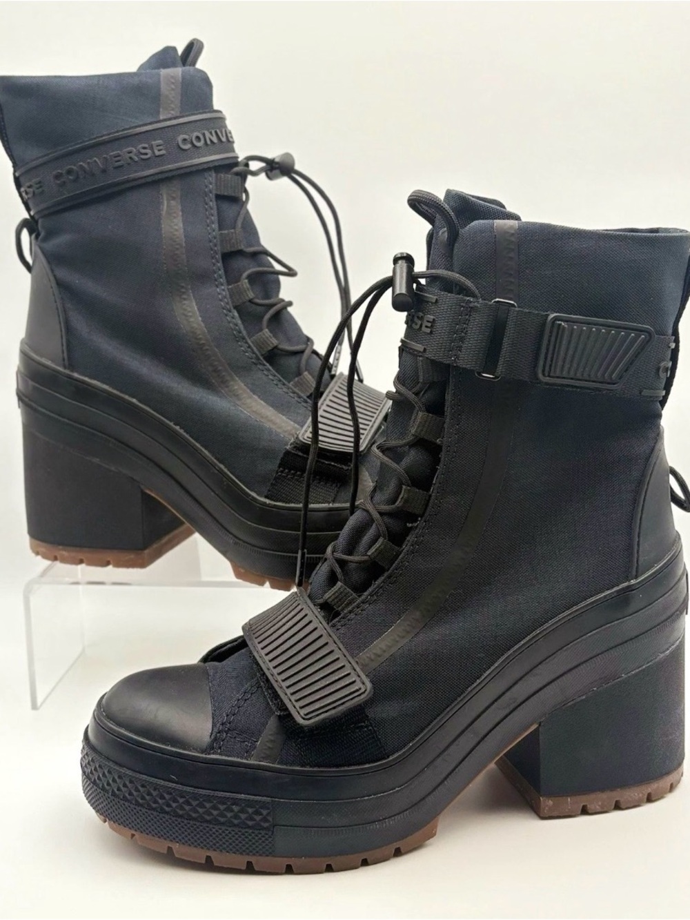 Converse Black Lace-Up Platform Heel Boots